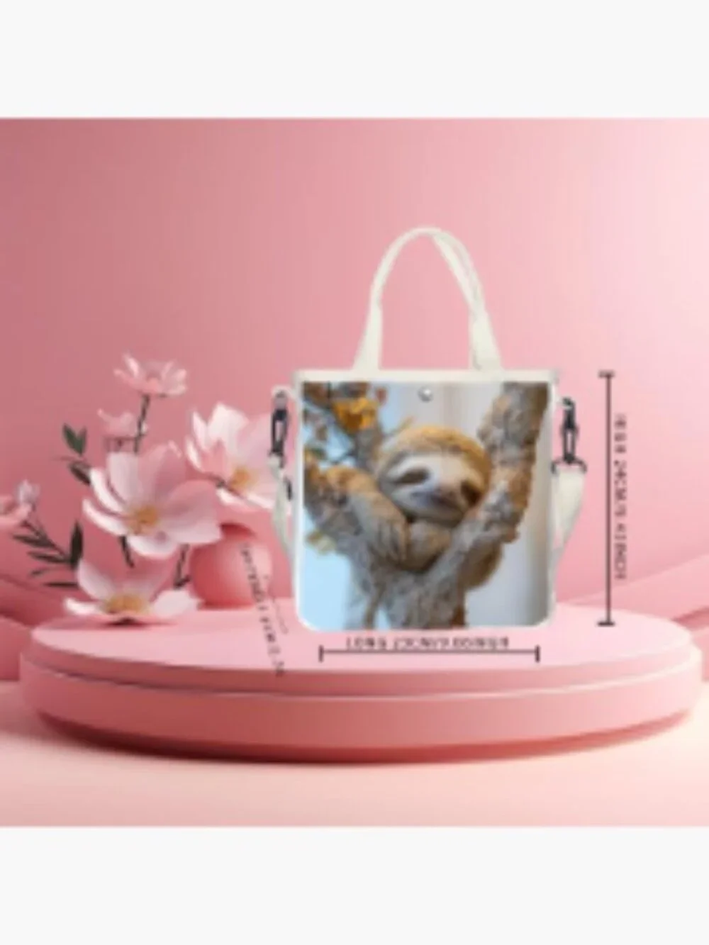 Sloth Print Canvas Crossbody Sling Bag with Adjustable Strap